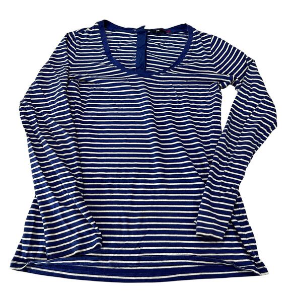 Y2K Gap Tee Shirt Womens Size M Blue White Striped Long Sleeve PILLING HOLES - Picture 1 of 9